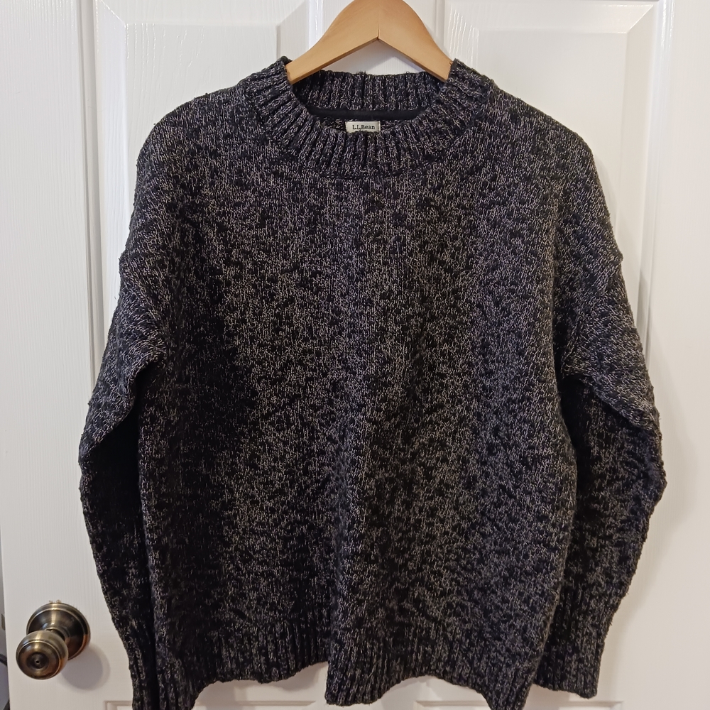 L.L. Bean Black and Gray Marled Crewneck Sweater